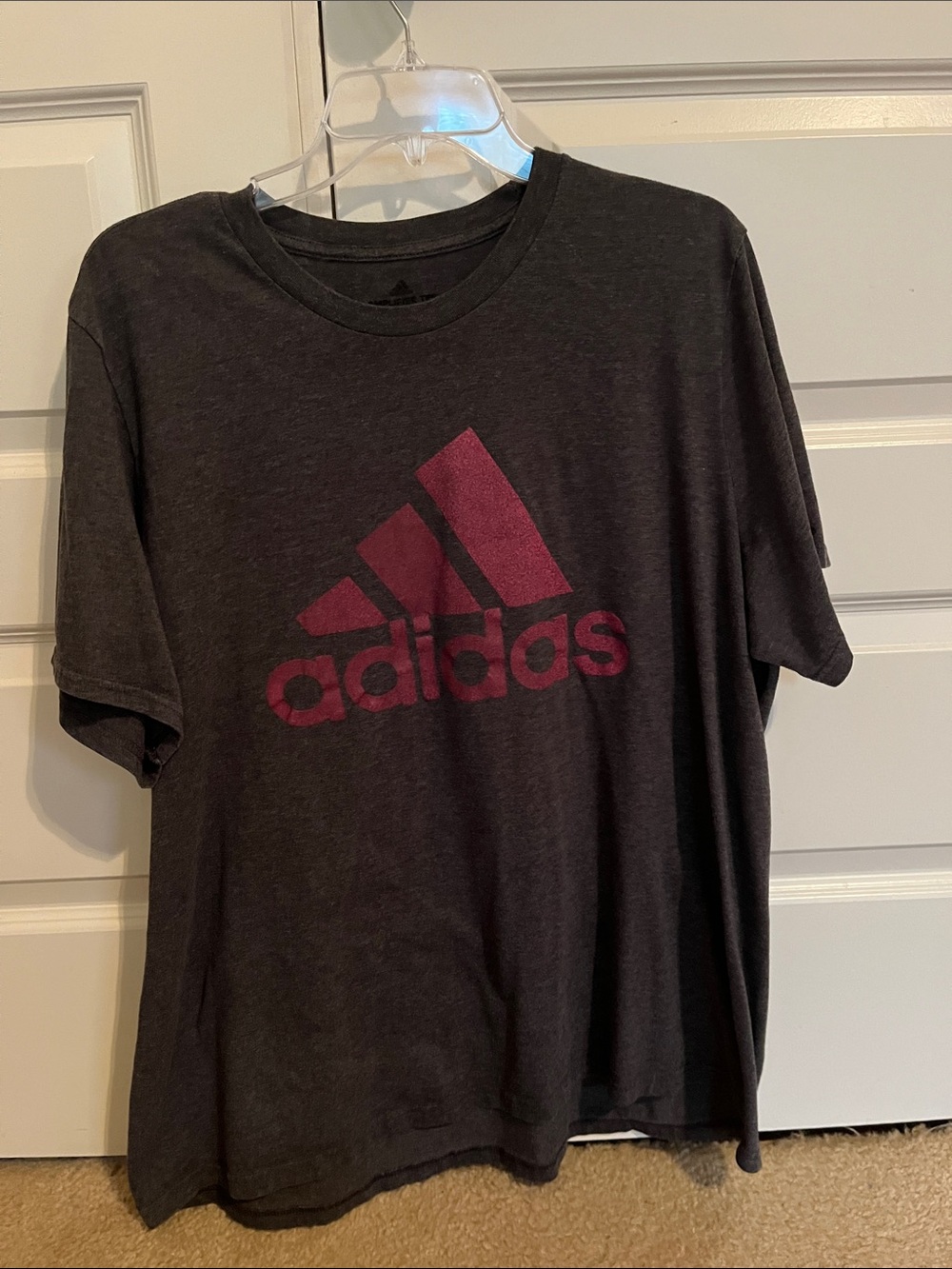 adidas‎ Men's Charcoal Short Sleeve Tee with Burgundy Logo